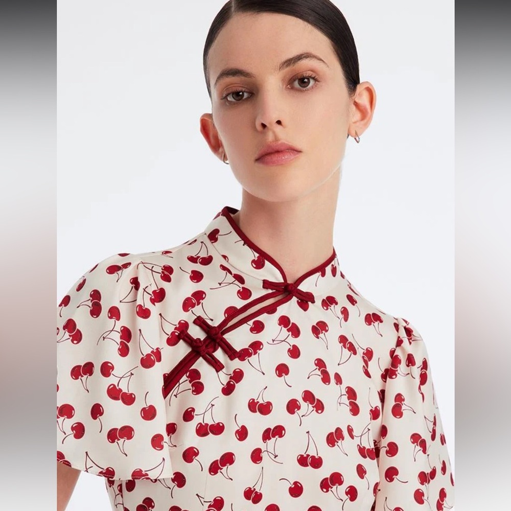 New with tag Cherry Print Cheongsam dress qipao